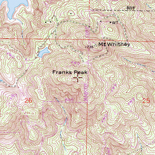 Topographic Map of Franks Peak, CA