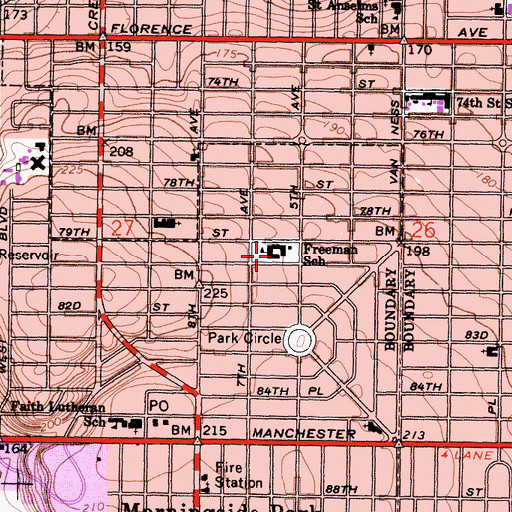 Topographic Map of Daniel Freeman Elementary School, CA