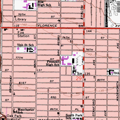 Topographic Map of John C Fremont High School, CA