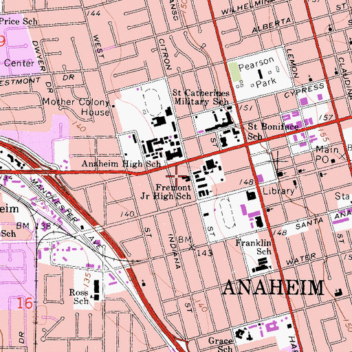 Topographic Map of Fremont Junior High School, CA