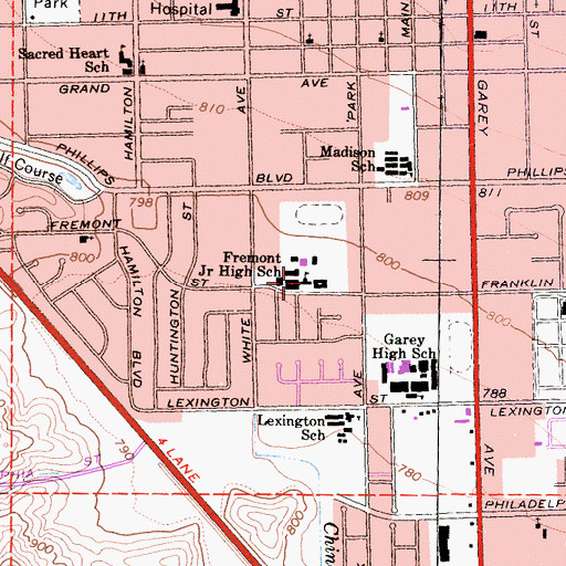 Topographic Map of Fremont Junior High School, CA