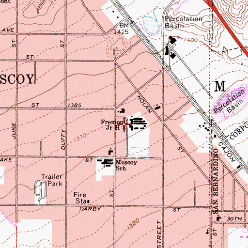 Topographic Map of Fremont Junior High School, CA