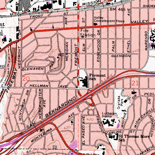 Topographic Map of Fremont Elementary School, CA
