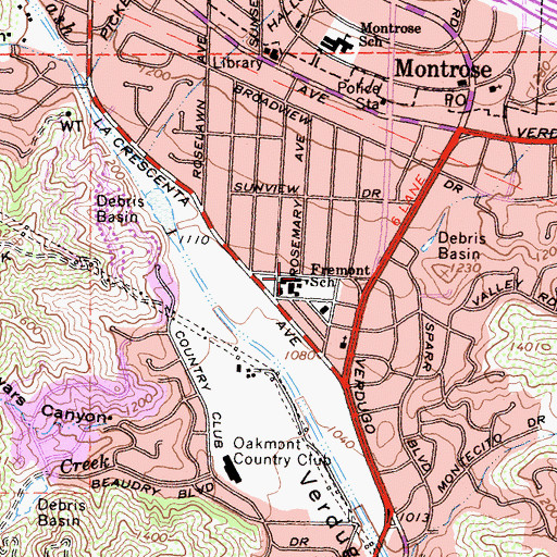 Topographic Map of John C Fremont Elementary School, CA