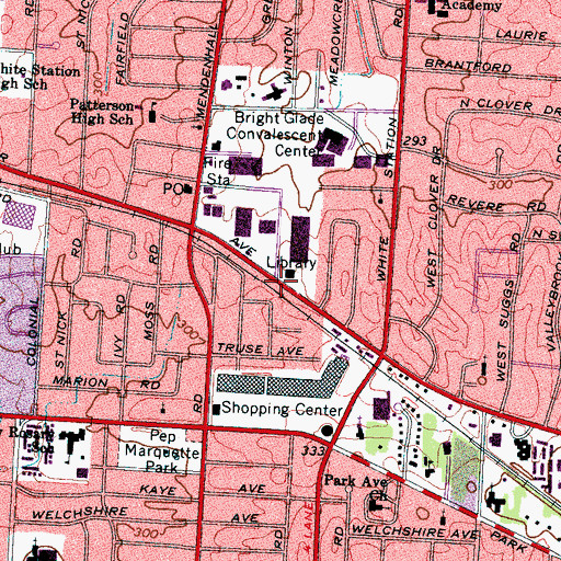 Topographic Map of Poplar-White Station Branch Memphis Public Library, TN