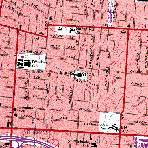 Topographic Map of Randolph Branch Memphis Public Library, TN