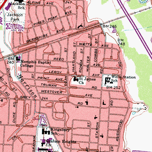 Topographic Map of Saint James Recreational Hall, TN