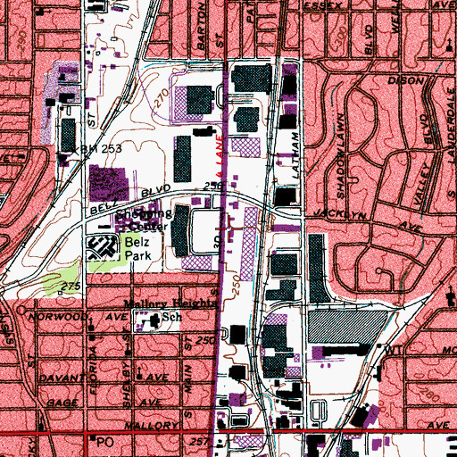 Topographic Map of South Branch Memphis Public Library, TN
