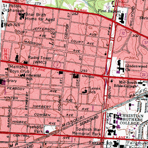 Topographic Map of Union Avenue Baptist Church Child Enrichment Center, TN
