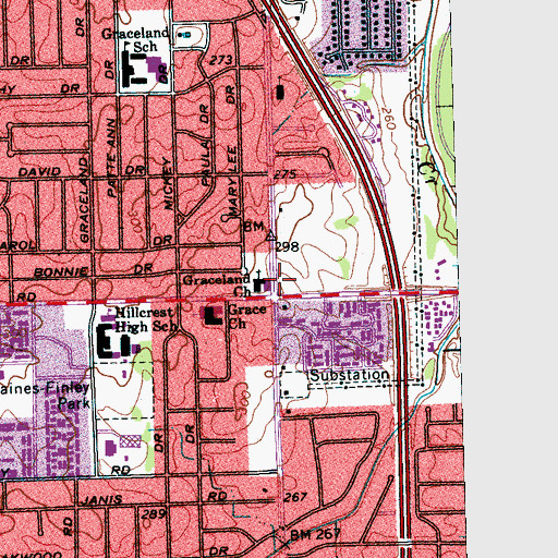 Topographic Map of Whitehaven Branch Memphis Public Library, TN
