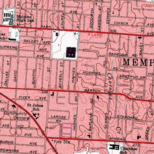 Topographic Map of Barron Heights Church, TN