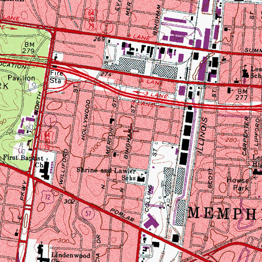 Topographic Map of Catholic Cursillo Center of Memphis, TN