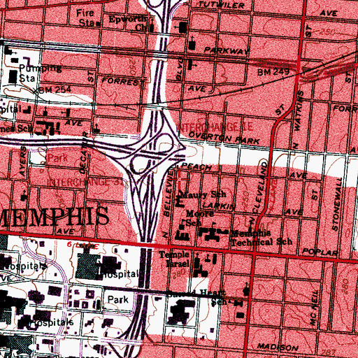 Topographic Map of Catholic Diocese of Memphis, TN