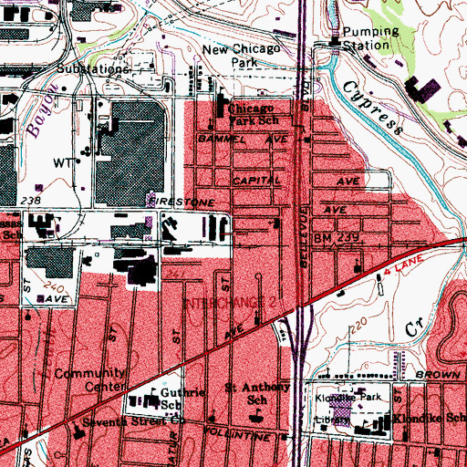 Topographic Map of Clyde Avenue Baptist Church, TN