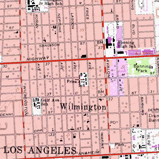 Topographic Map of Fries Elementary School, CA