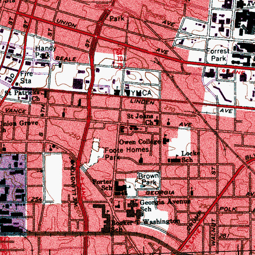 Topographic Map of Downtown Church, TN