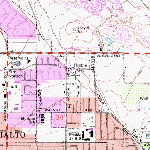 Topographic Map of Frisbie Park, CA