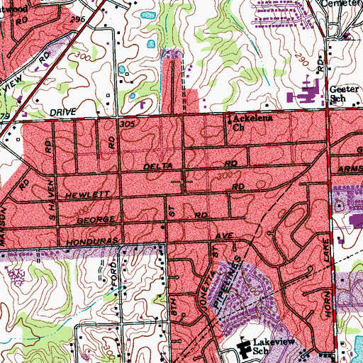 Topographic Map of Geeter Park Baptist Church, TN