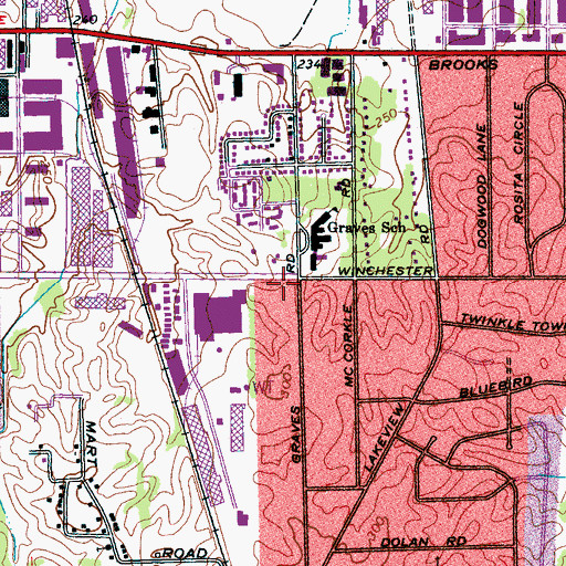 Topographic Map of Graves and Winchester Church of Christ, TN