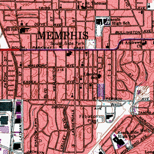 Topographic Map of Harris Memorial Christian Methodist Episcopal Church, TN