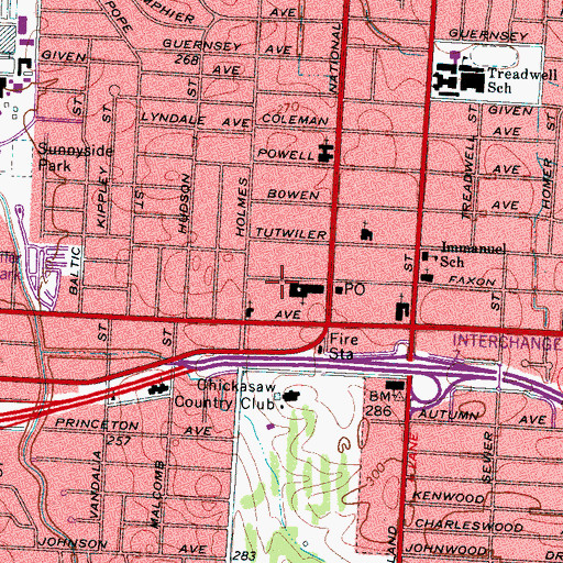 Topographic Map of Highland Heights Baptist Church Missionary Home West, TN
