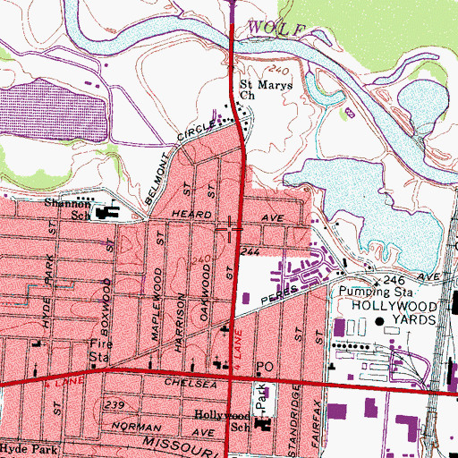Topographic Map of Hollywood Street Church of Christ, TN