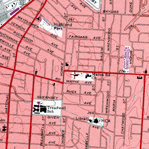 Topographic Map of Iglesia de Dios Hispana, TN