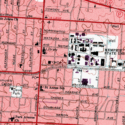 Topographic Map of Catholic Student Center, TN
