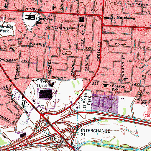 Topographic Map of Cherokee Branch Memphis Public Library, TN