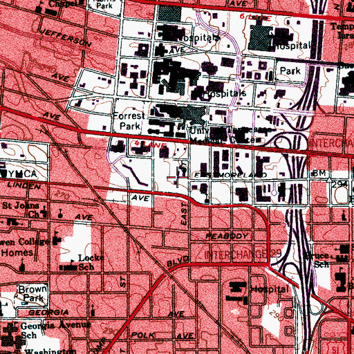 Topographic Map of Docs Field Pavilion, TN