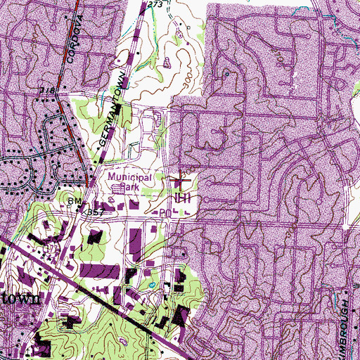 Topographic Map of Germantown Branch Memphis Public Library, TN