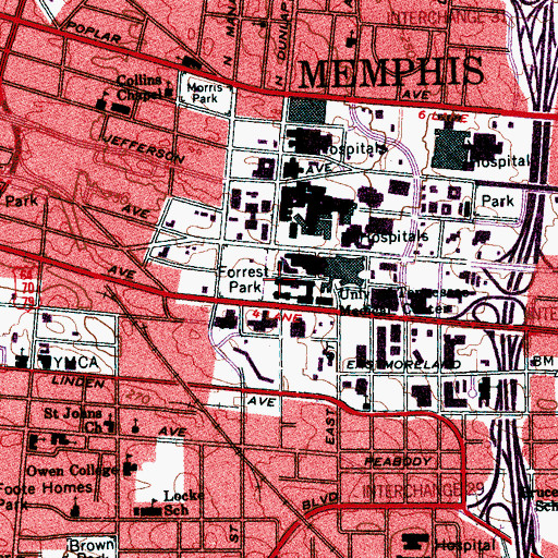 Topographic Map of Johnson Building, TN