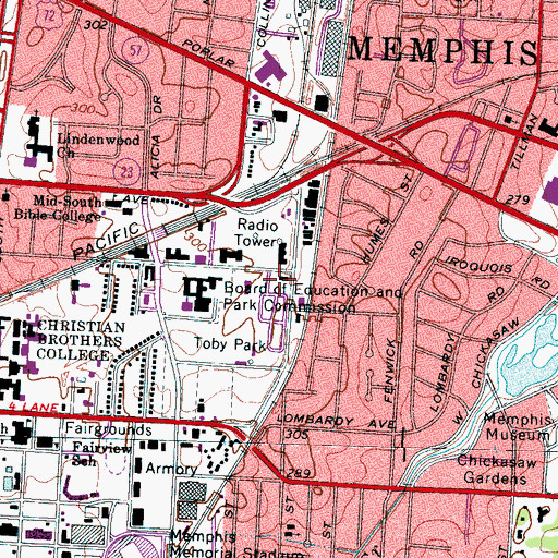 Topographic Map of Memphis Fire Prevention Chief Fire Marshal, TN