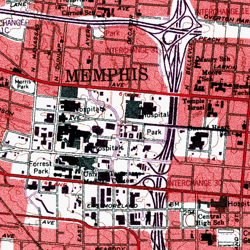 Topographic Map of City of Memphis Division of Fire Station 7, TN