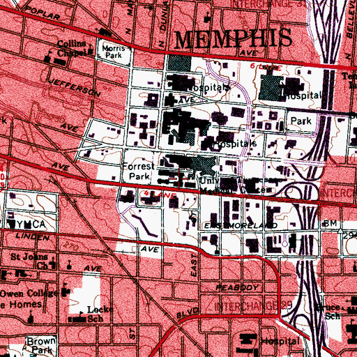 Topographic Map of Mooney Building, TN