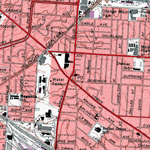 Topographic Map of Lamar Post Office, TN