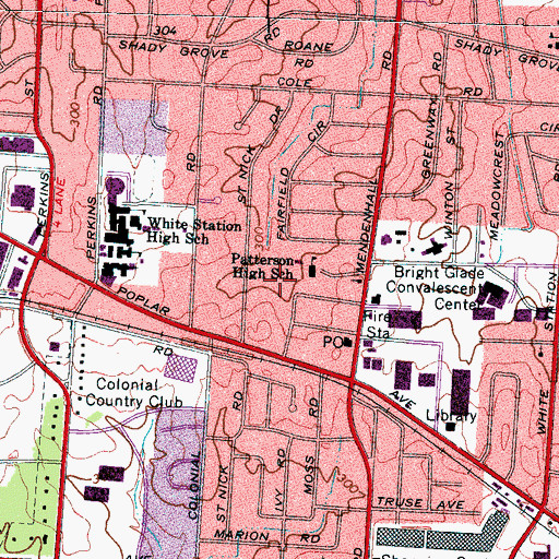 Topographic Map of Mendenhall Post Office, TN
