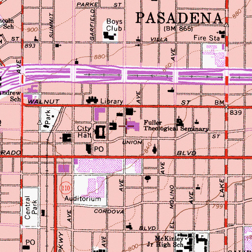 Topographic Map of Fuller Theological Seminary in California, CA