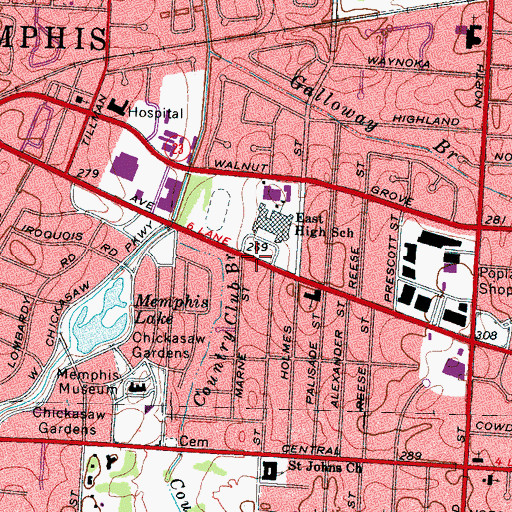 Topographic Map of East High School Career and Technical Center, TN