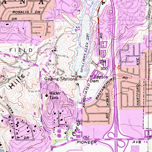 Topographic Map of Fullerton Dam, CA
