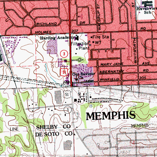 Topographic Map of Holy Spring Baptist Church Day Care and Learning Center, TN