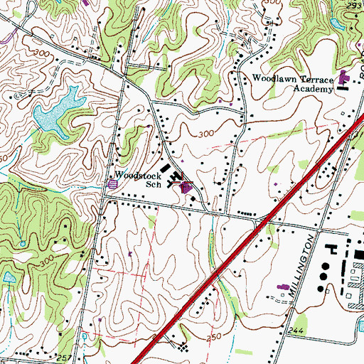 Topographic Map of Woodstock Middle School, TN