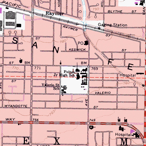 Topographic Map of Fulton Middle School, CA