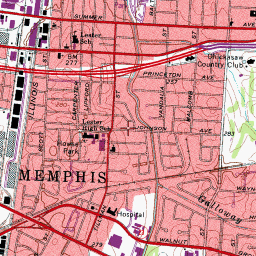 Topographic Map of Kindercare Learning Center of Germantown, TN