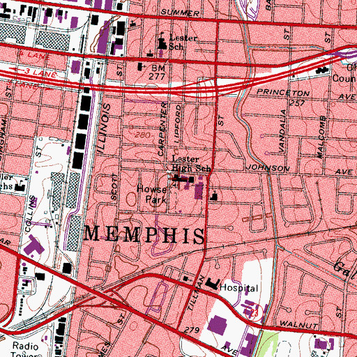 Topographic Map of Lester Elementary School, TN