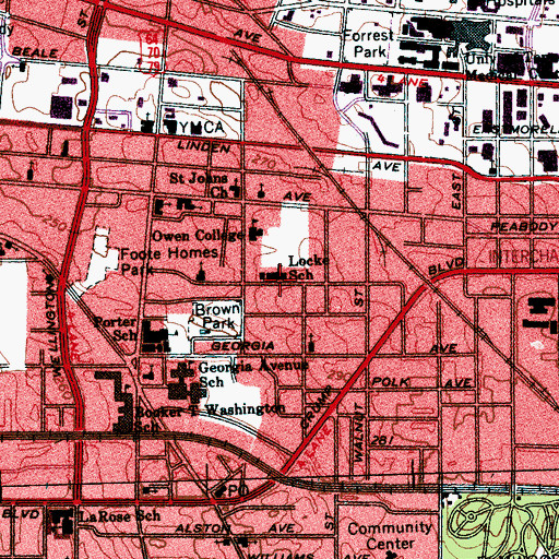 Topographic Map of Locke Alonzo Elementary School, TN