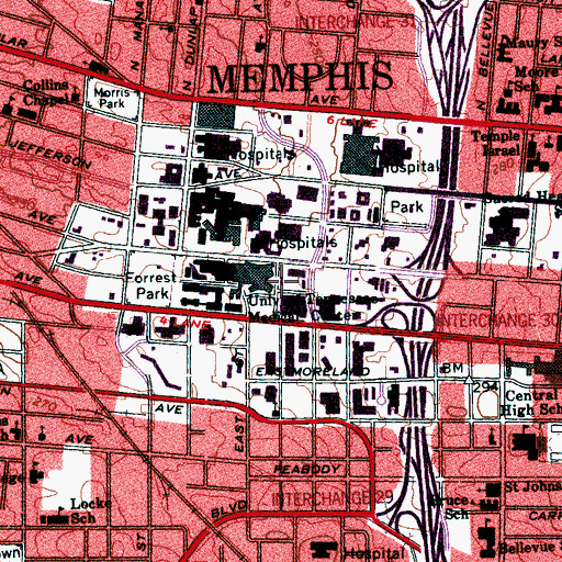 Topographic Map of Memphis Bioworks Foundation, TN