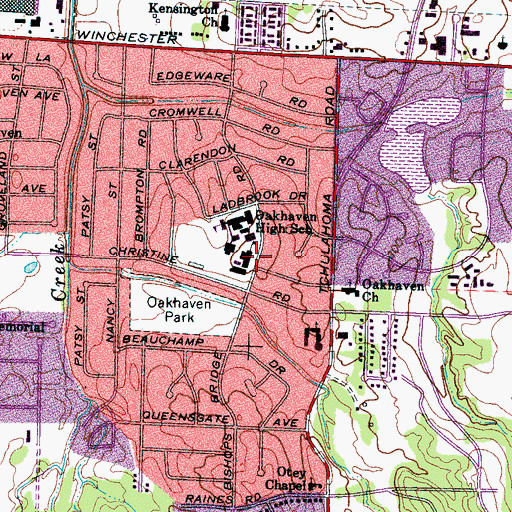 Topographic Map of Oakhaven Elementary School, TN