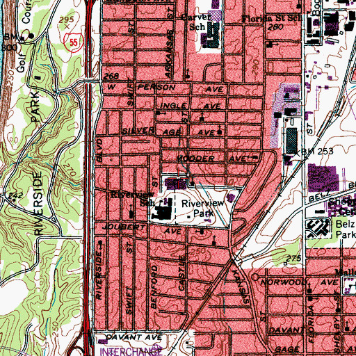 Topographic Map of Riverview Middle School, TN