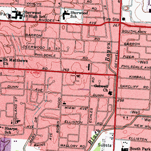 Topographic Map of Saint Georges Day School at Memphis, TN